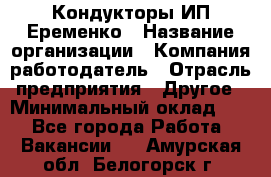 Кондукторы ИП Еременко › Название организации ­ Компания-работодатель › Отрасль предприятия ­ Другое › Минимальный оклад ­ 1 - Все города Работа » Вакансии   . Амурская обл.,Белогорск г.